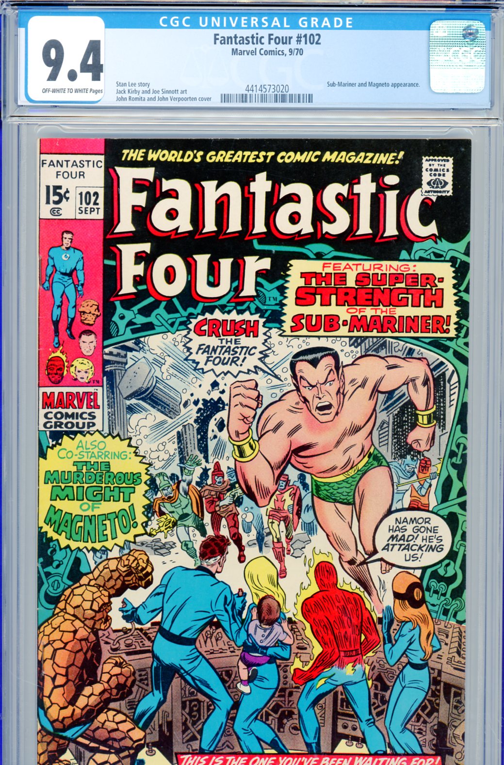 Fantastic Four #102 CGC 9.4 ow/w