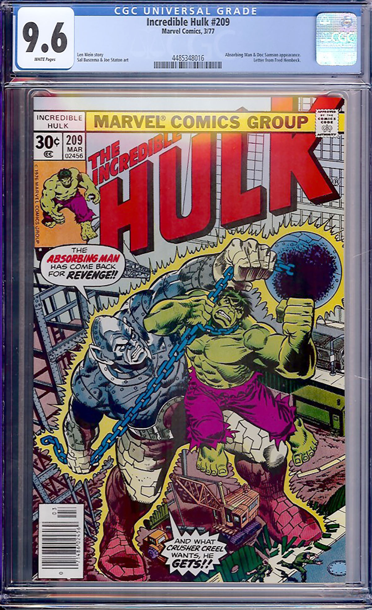 Incredible Hulk #209 CGC 9.6 w