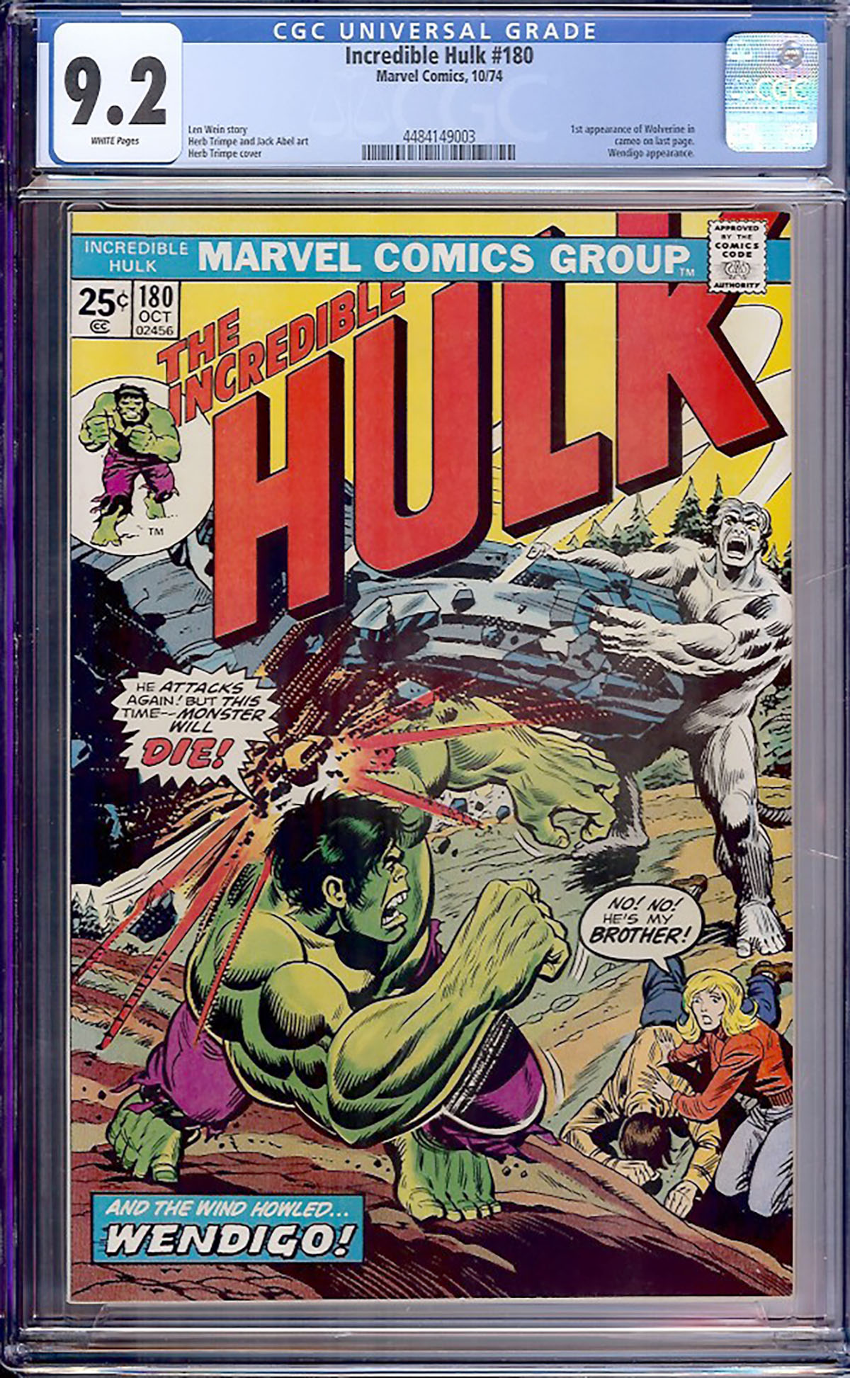 Incredible Hulk #180 CGC 9.2 w