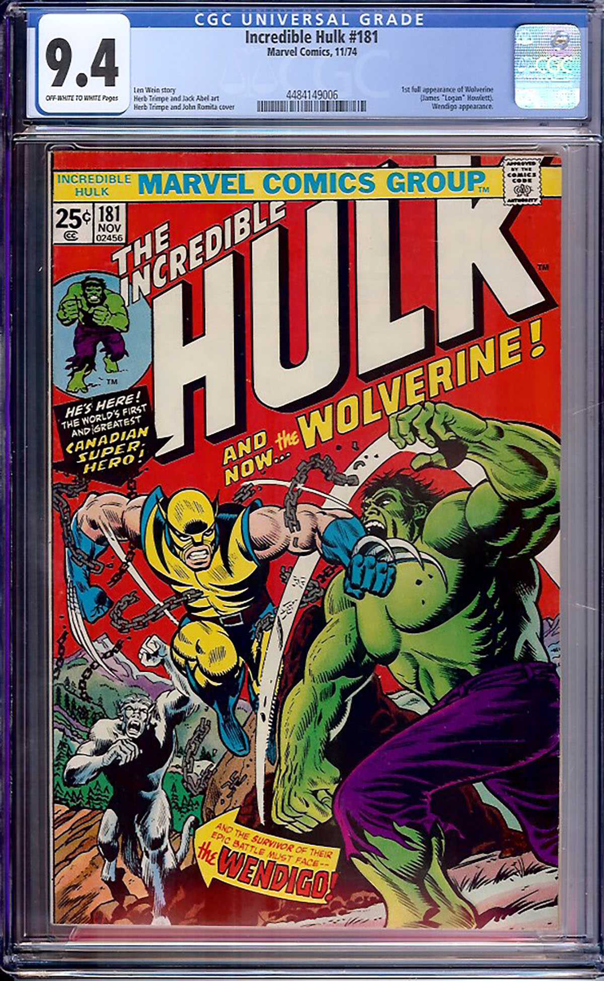 Incredible Hulk #181 CGC 9.4 ow/w