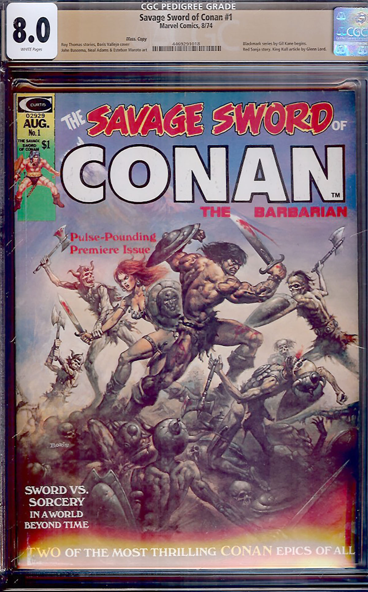 Savage Sword of Conan #1 CGC 8.0 w Mass. Copy