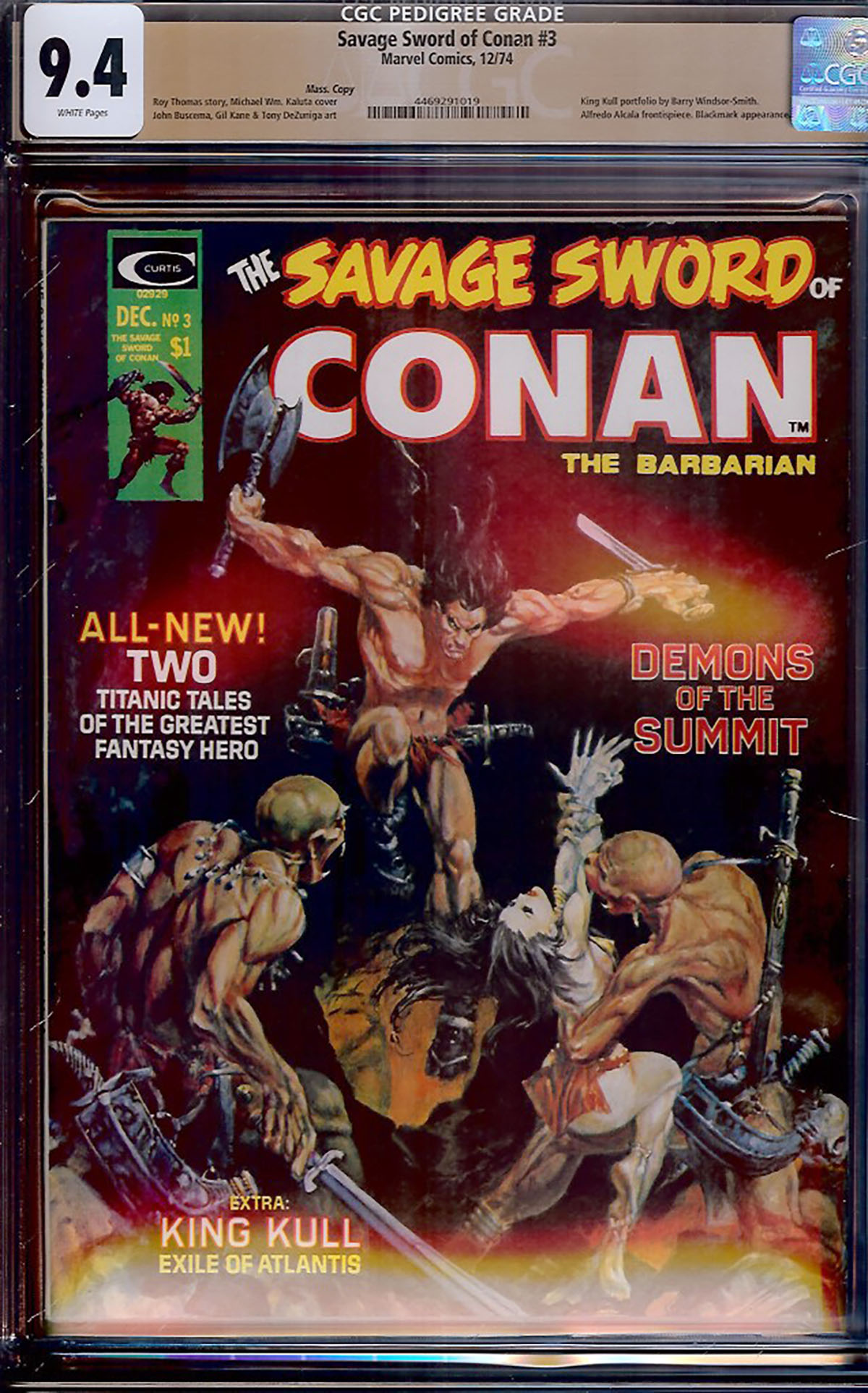 Savage Sword of Conan #3 CGC 9.4 w Mass. Copy