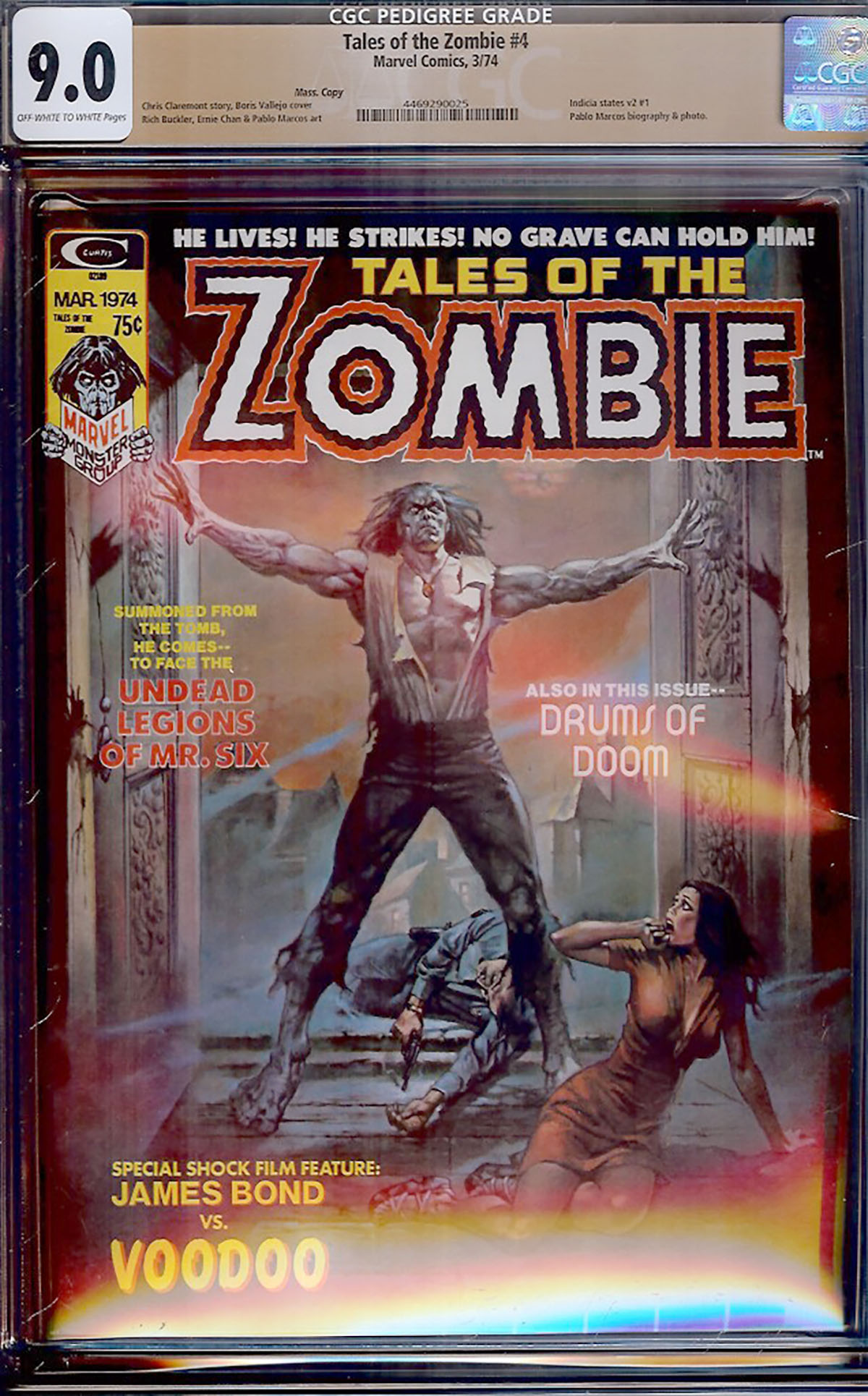 Tales of the Zombie #4 CGC 9.0 ow/w Mass. Copy