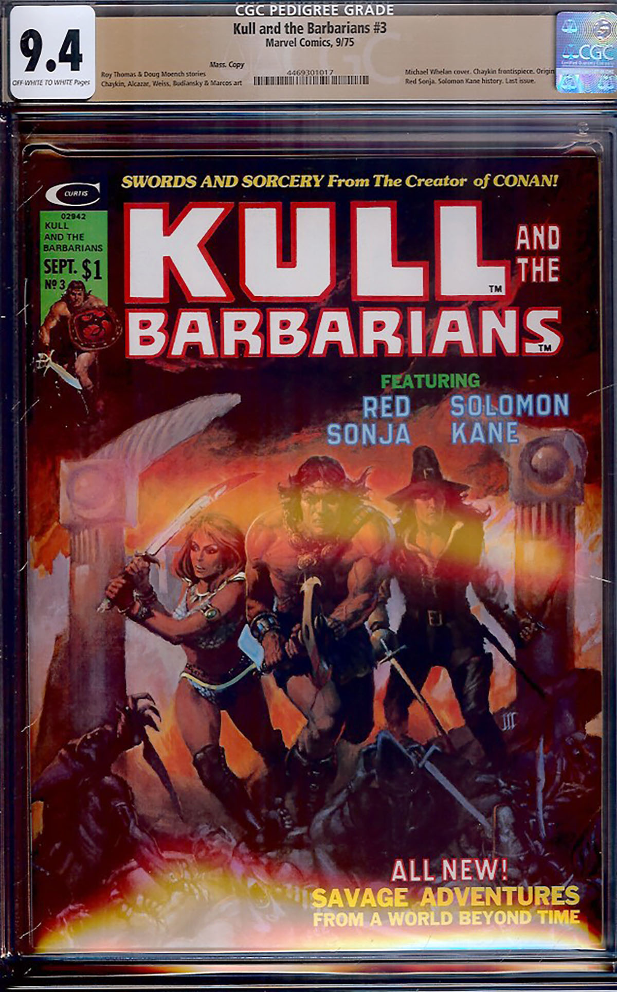 Kull and the Barbarians #3 CGC 9.4 ow/w Mass. Copy