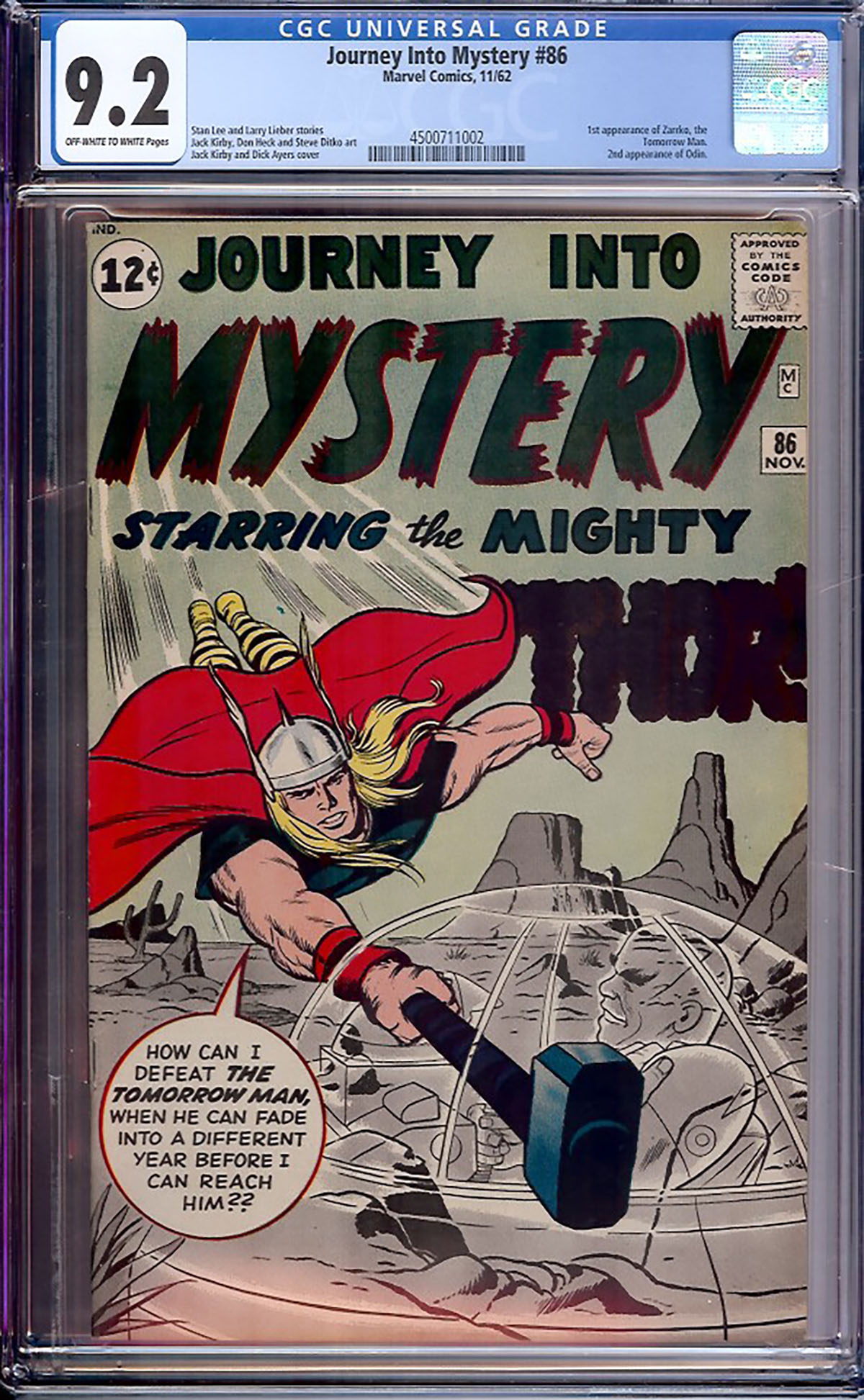 Journey Into Mystery #86 CGC 9.2 ow/w