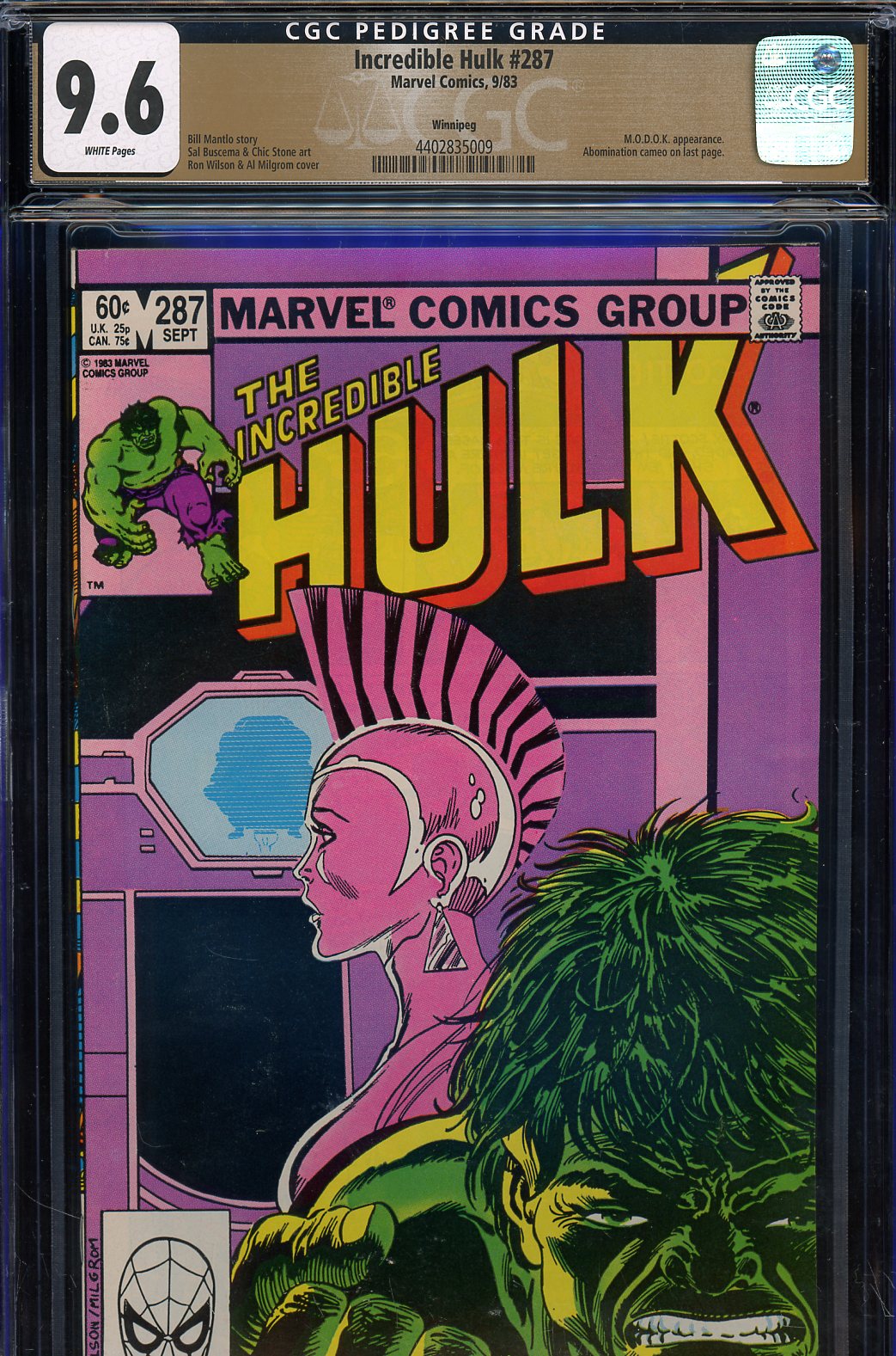 Incredible Hulk #287 CGC 9.6 w Winnipeg