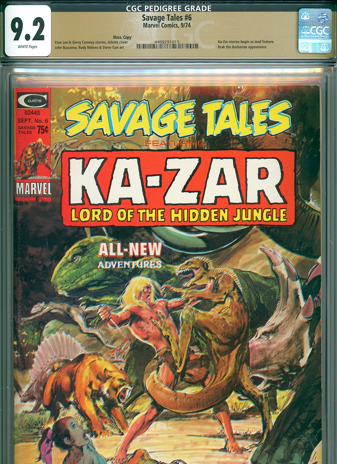 Savage Tales #6 CGC 9.2 w Mass. Copy