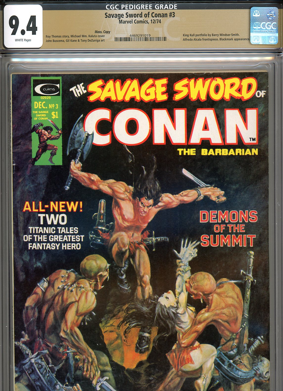 Savage Sword of Conan #3 CGC 9.4 w Mass. Copy