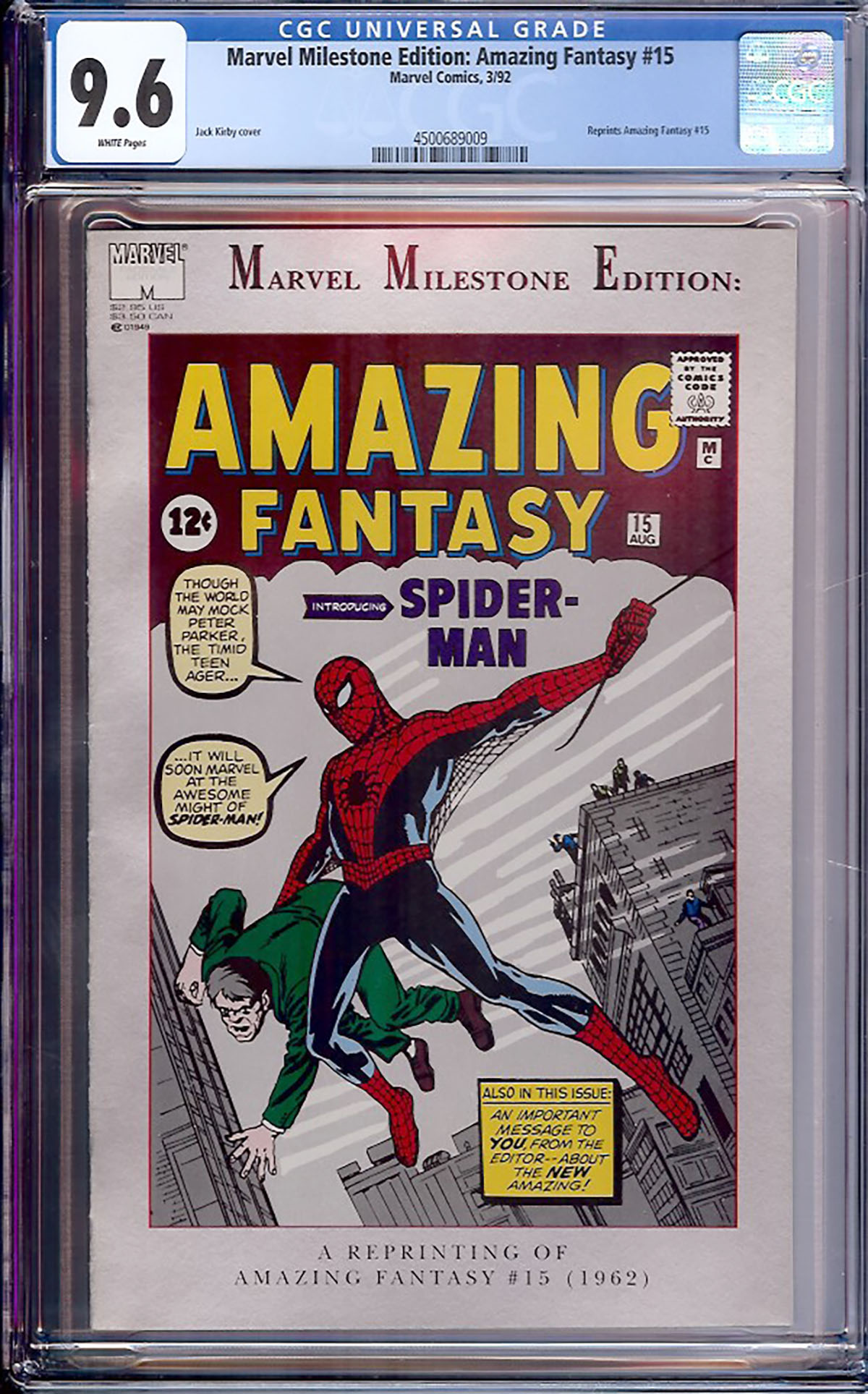 Marvel Milestone Edition: Amazing Fantasy #15 CGC 9.6 w