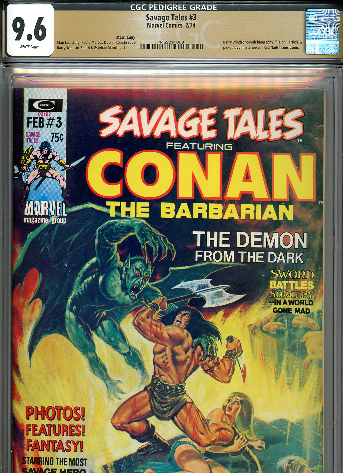 Savage Tales #3 CGC 9.6 w Mass. Copy