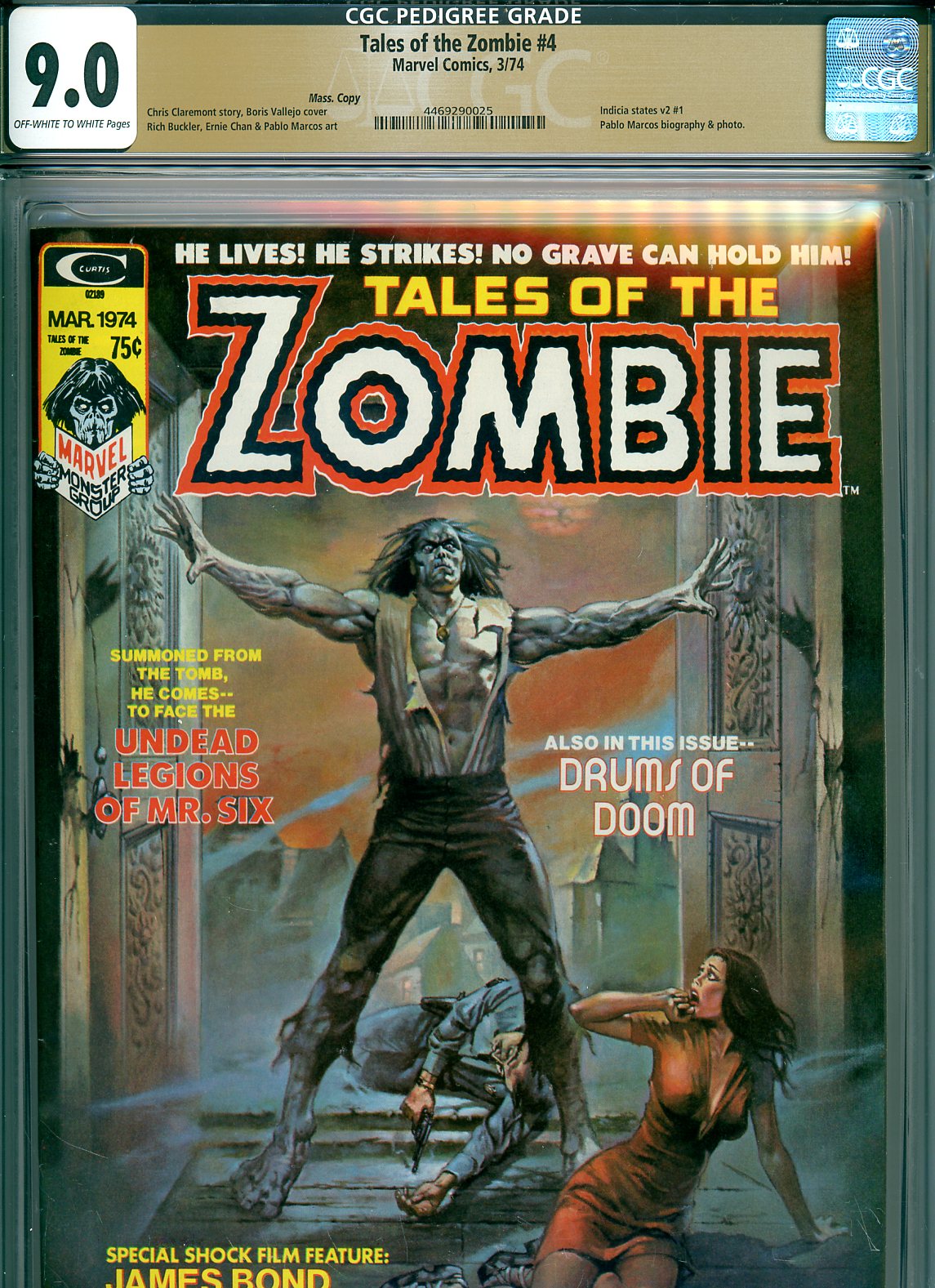 Tales of the Zombie #4 CGC 9.0 ow/w Mass. Copy