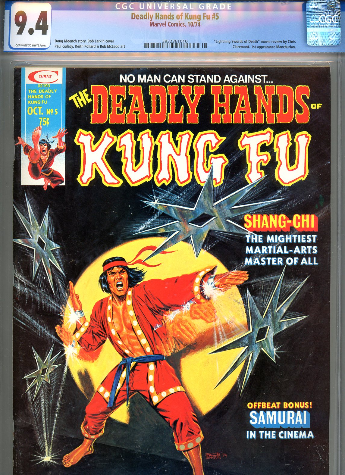 Deadly Hands of Kung Fu #5 CGC 9.4 ow/w