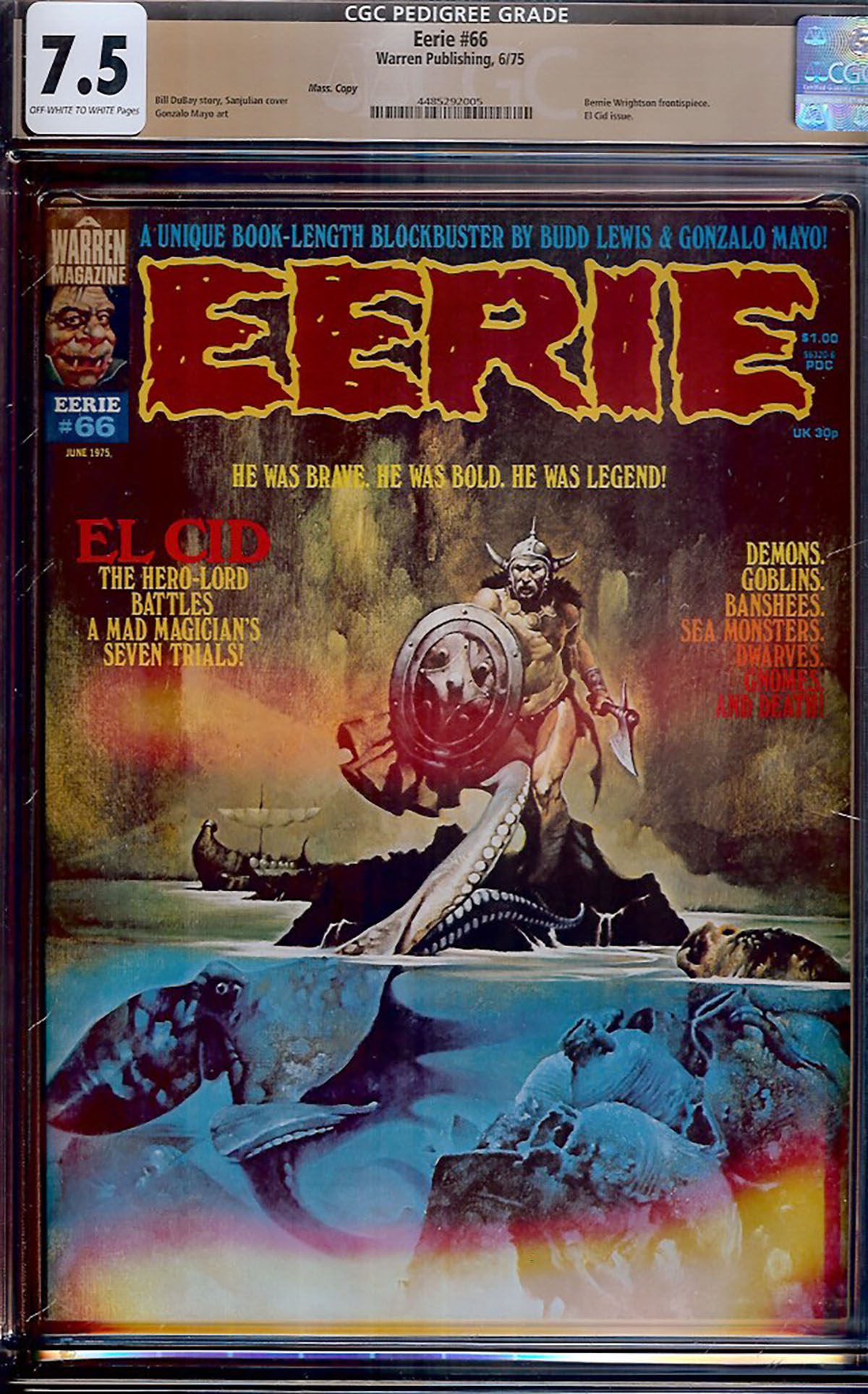 Eerie #66 CGC 7.5 ow/w Mass. Copy