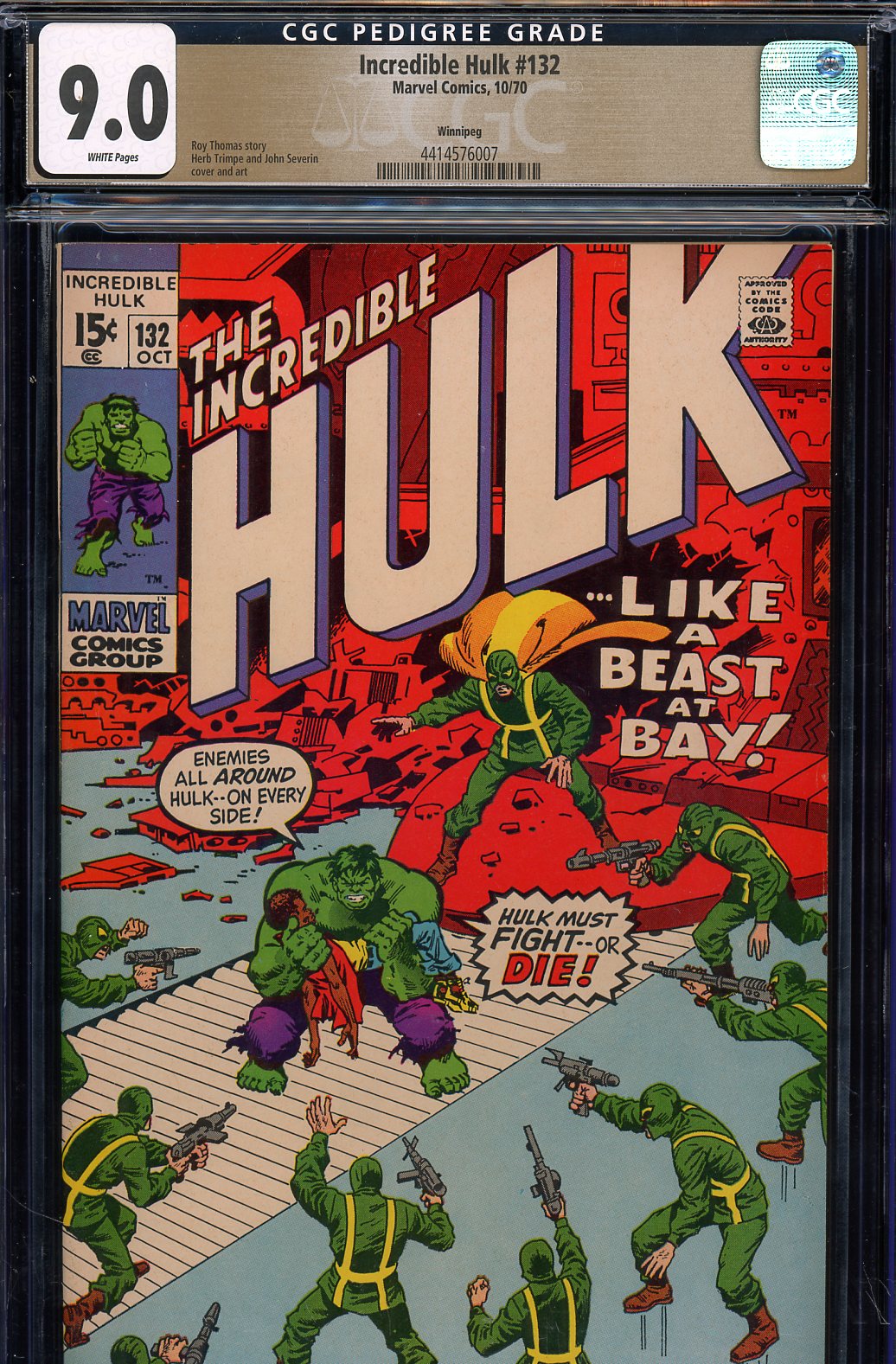 Incredible Hulk #132 CGC 9.0 w Winnipeg