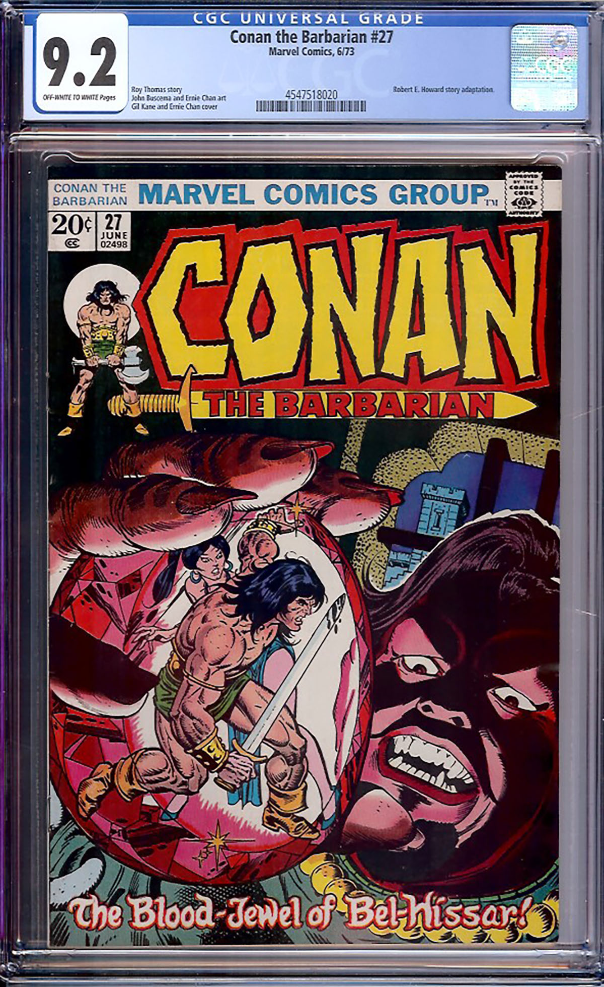 Conan The Barbarian #27 CGC 9.2 ow/w