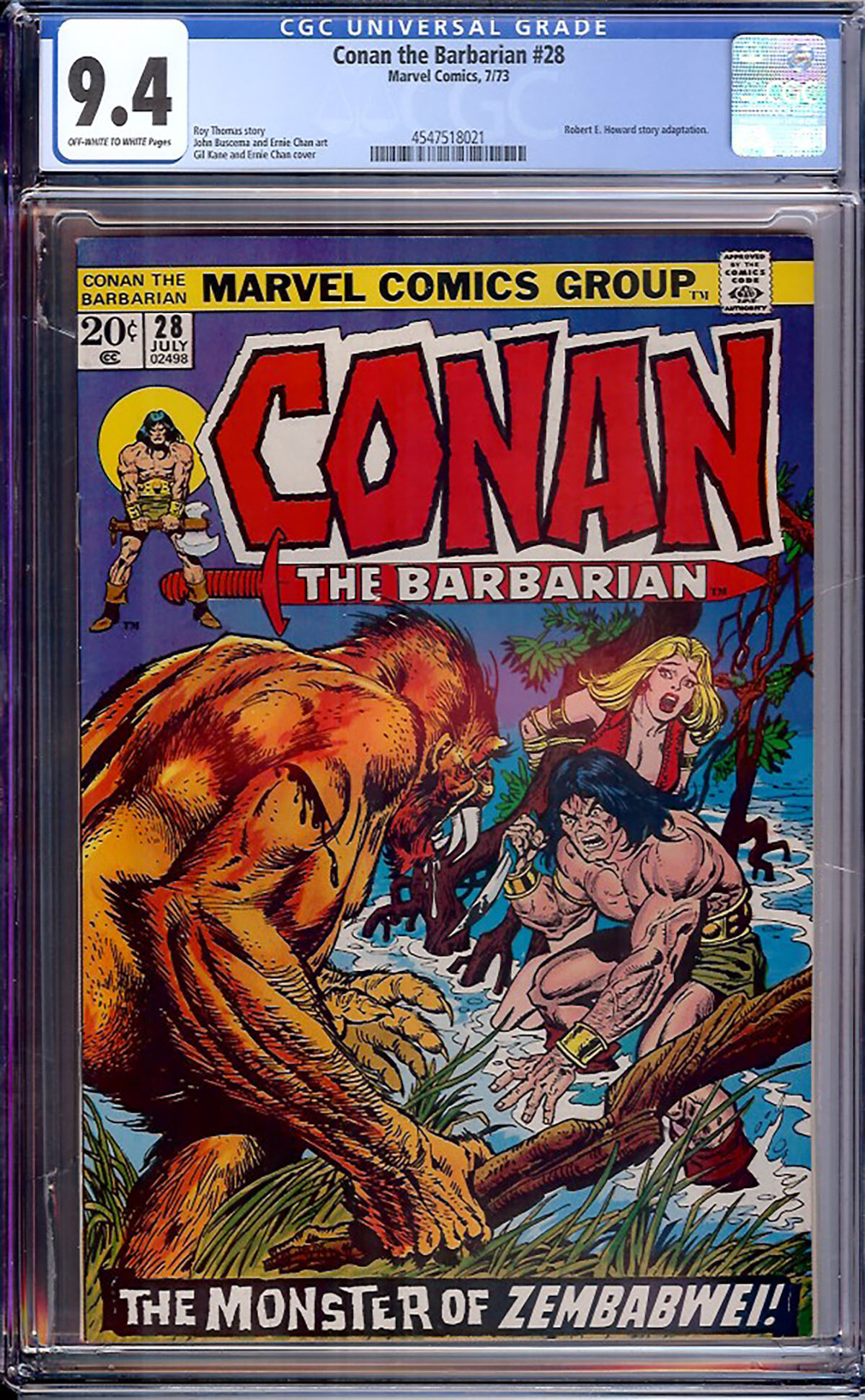 Conan The Barbarian #28 CGC 9.4 ow/w