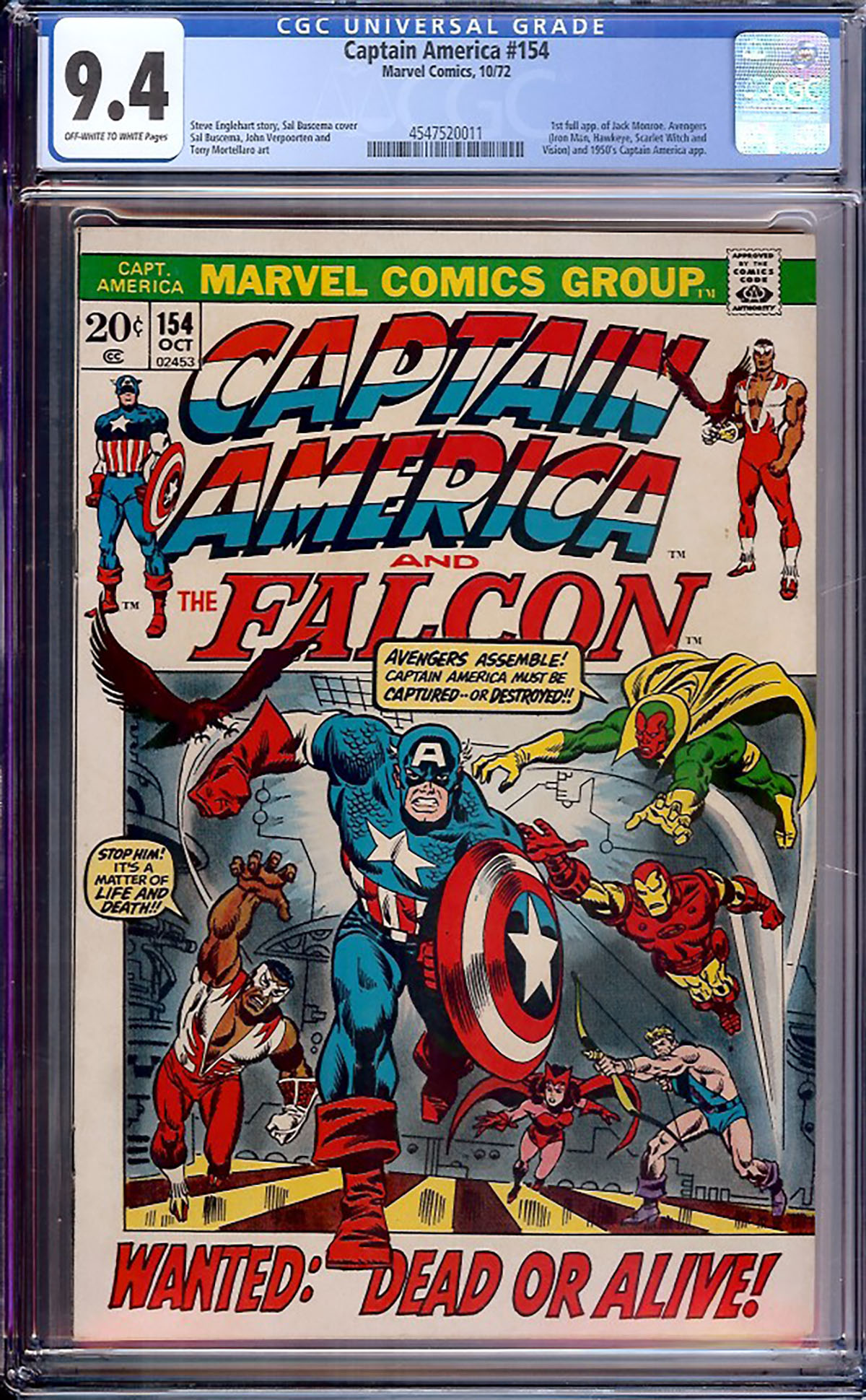 Captain America #154 CGC 9.4 ow/w