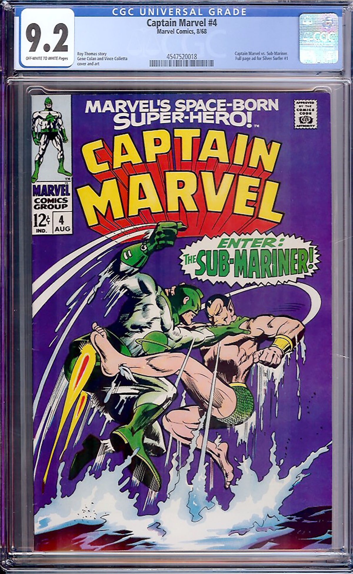 Captain Marvel #4 CGC 9.2 ow/w