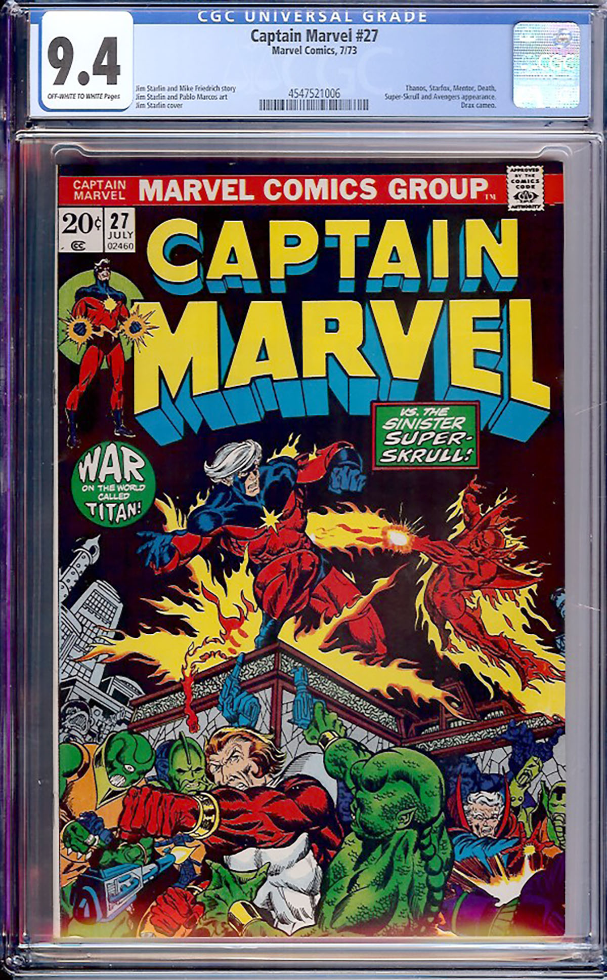 Captain Marvel #27 CGC 9.4 ow/w