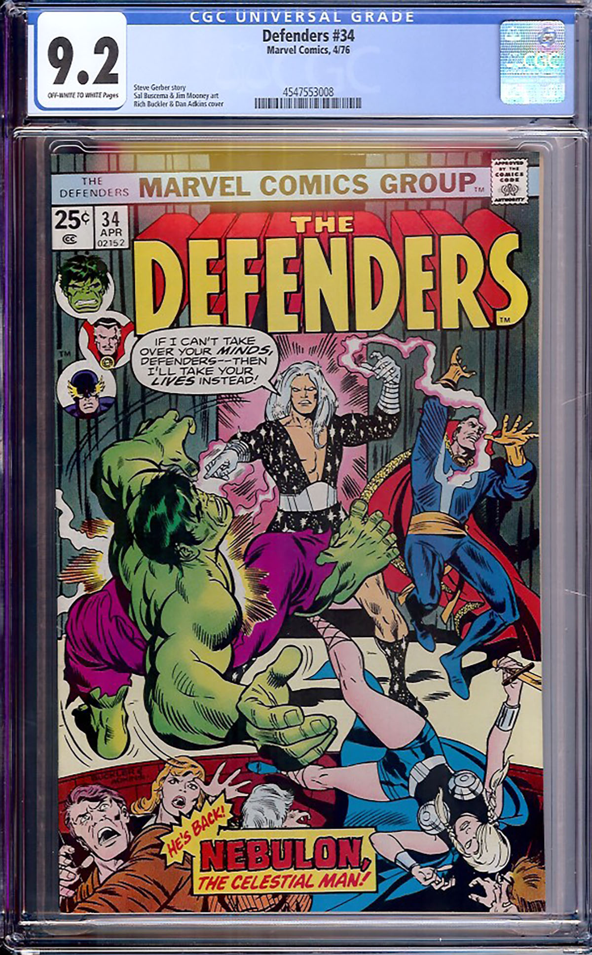 Defenders #34 CGC 9.2 ow/w