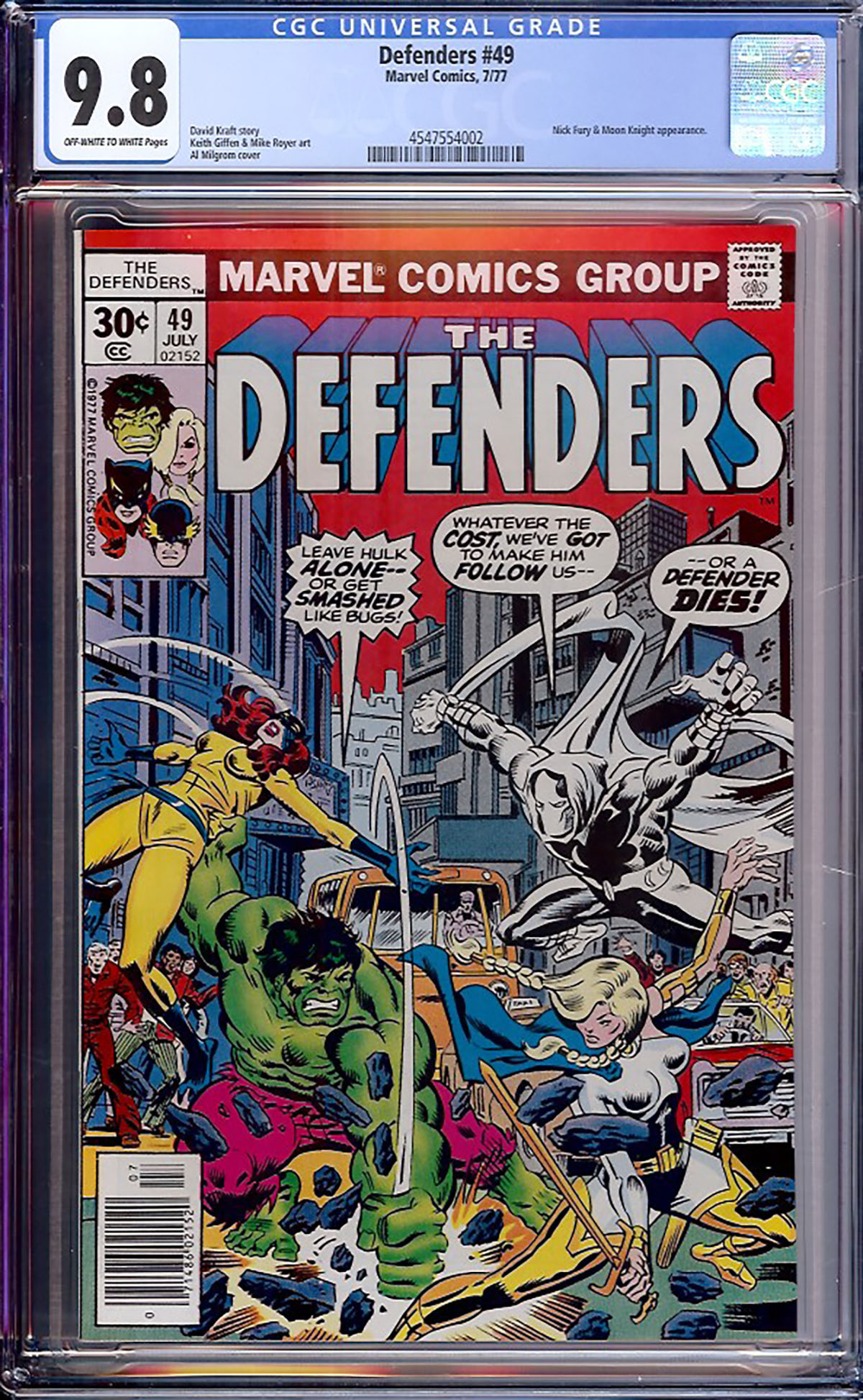 Defenders #49 CGC 9.8 ow/w