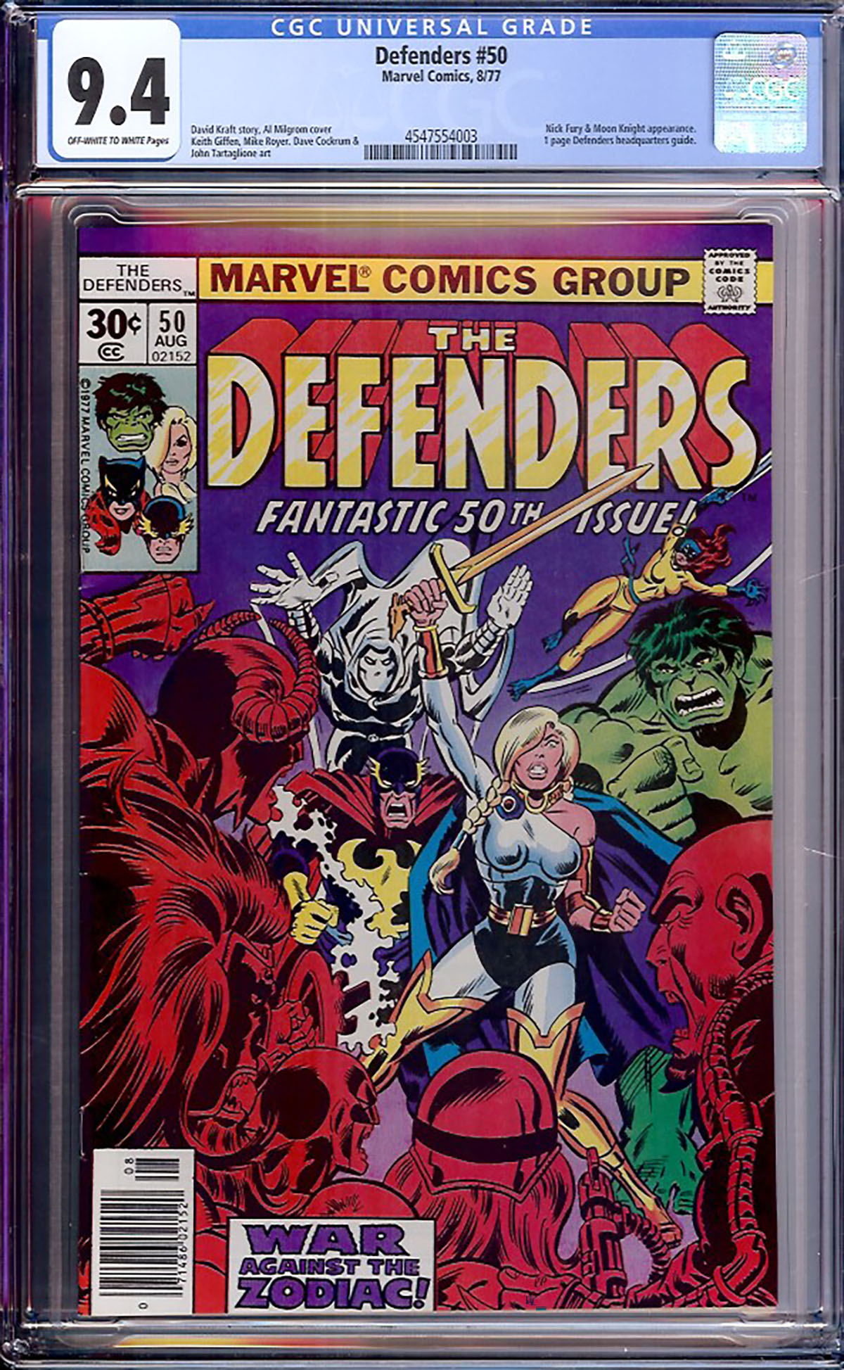 Defenders #50 CGC 9.4 ow/w