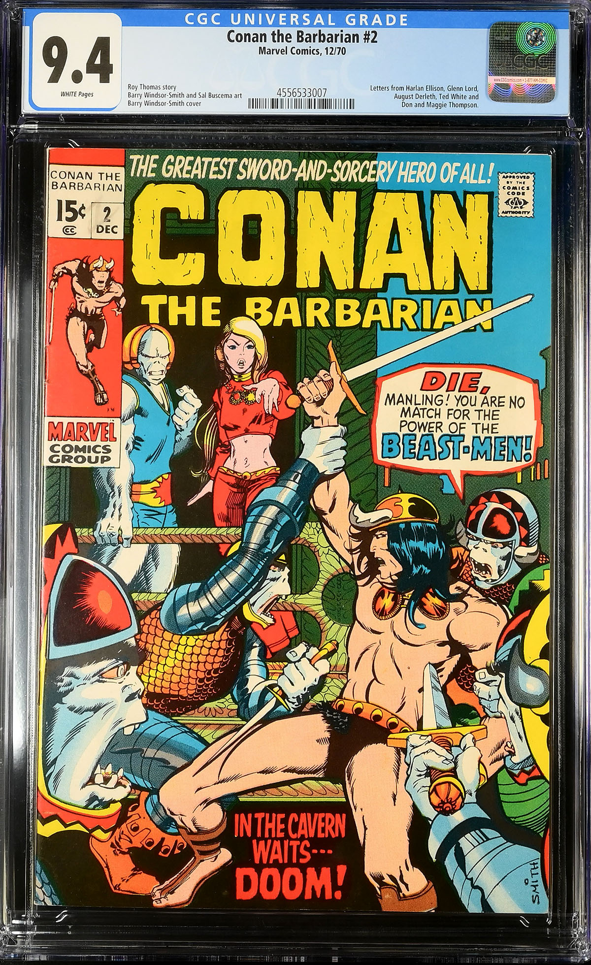 Conan The Barbarian #2 CGC 9.4 w