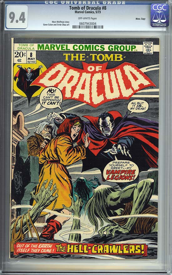 Tomb of Dracula #8 CGC 9.4 ow Massachusetts